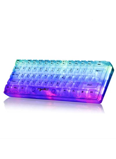 اشتري Wired Gaming 61 Keys Keyboard, RGB Backlit Ultra-Compact Mini Keyboard, Waterproof Small Compact Transparent Keycaps, Mechanical Feel White Transparent Keyboard في الامارات