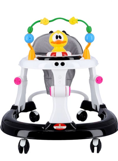 اشتري Height Adjustable Baby Walker With Music And Toys Play Tray From 6 Months To 18 Months - Grey Black في الامارات