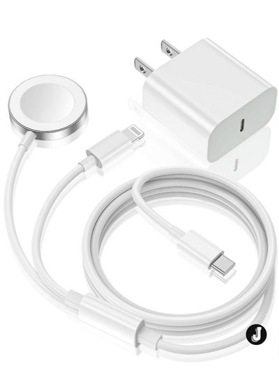 Buy "New 2-in-1 USB C Watch Charger – Fast Charging Cable for iPhone & Apple Watch with 15W Wall Charger Block" in UAE