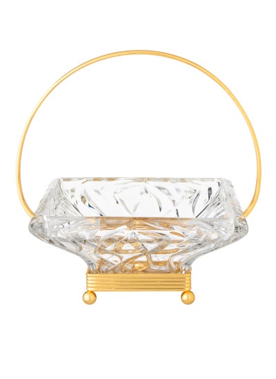 Buy Golden sweet holder with a square glass plate in Saudi Arabia