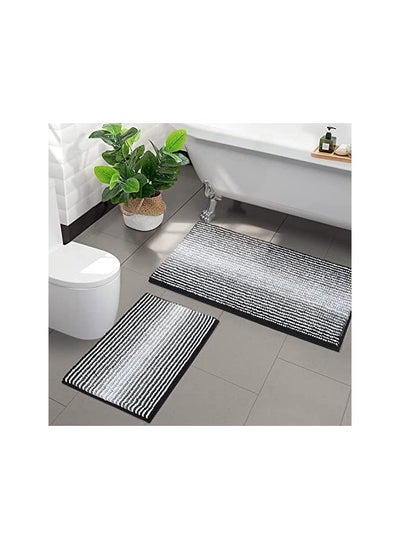 Buy Bathroom Rugs And Mats Sets 2 Piece Thick Absorbent Chenille Bath Mat Rug Set Non Slip Soft Shaggy Bath Room Floor Mats For Bathroom Machine Washable 50 * 80Cm+40 * 60Cm Black in Saudi Arabia