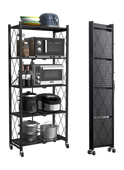 Buy 5-Tier Kitchen Shelving Organizer Cart with Wheels, Folding Kitchen Storage Cart Trolley Cart, Metal Rolling Cart Trolley, No Installation Required, Black in UAE