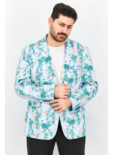 Buy Men Slim Fit Floral Print Long Sleeves Blazer, Turquoise Combo in Saudi Arabia