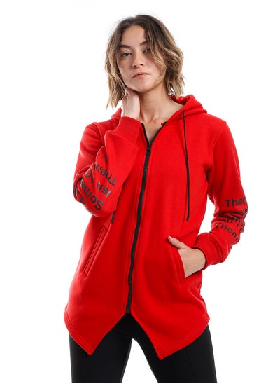 Buy Women Hoodie With Front Zipper And Printed Sleeves in Egypt