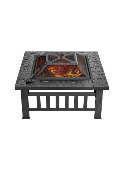 Buy Portable Fire Pit With Grill Black 80x39x80 cm in Saudi Arabia