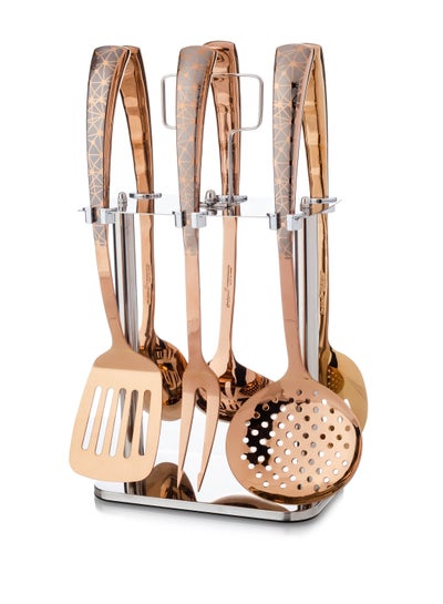 Buy Serving Spoons Set of 7 Pieces Bronze 35 x 8 x 5 cm in Saudi Arabia