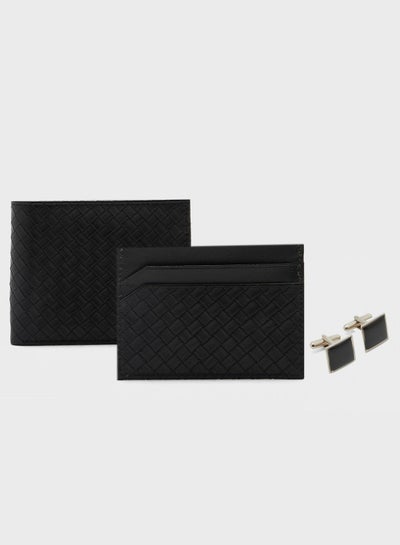 Buy Leatherette Wallet, Card Holder Ad Cuff Links Gift Set in UAE