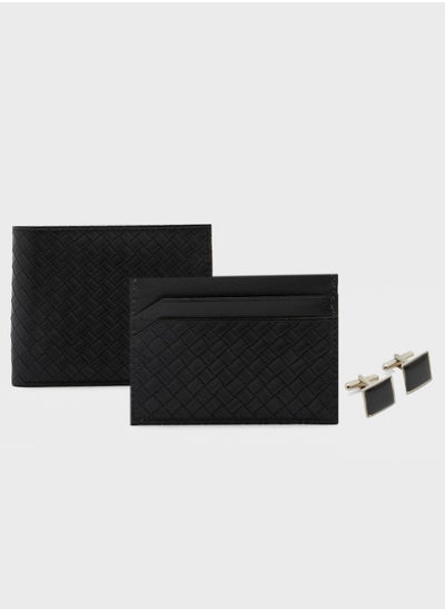 Buy Leatherette Wallet, Card Holder Ad Cuff Links Gift Set in UAE