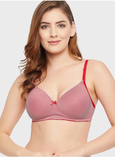 Buy Padded Non-Wired Full Cup Striped Multiway T-shirt Bra - Cotton in UAE