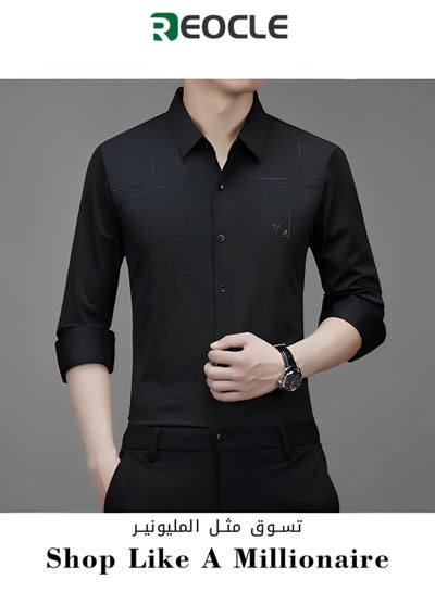 Buy Printed Seamless Long-sleeved Shirt Autumn New Fashionable Casual Business Shirt for Young and Middle-aged Men in Saudi Arabia