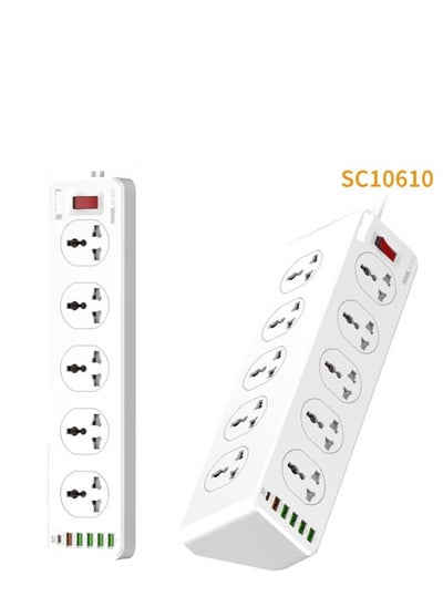 Buy SC10610 2500W 10 SOCKETS with 5 USB Ports and 1 TYPE-C PD PORT, DESKTOP EXTENSION HOME CHARGER with 2M EU POWER CORD in Egypt