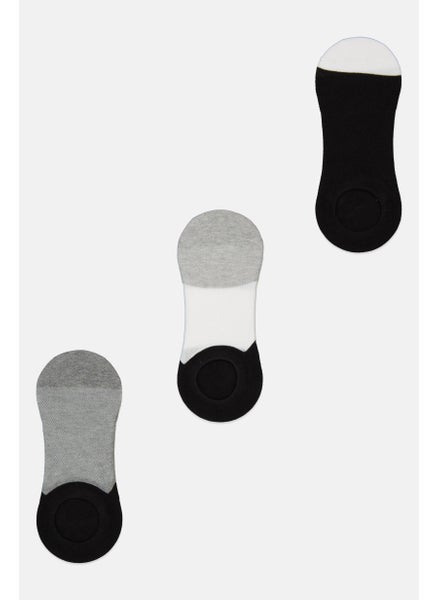 Buy Men 3 Pairs Solid Round Foot Socks, White/Black/Grey in UAE