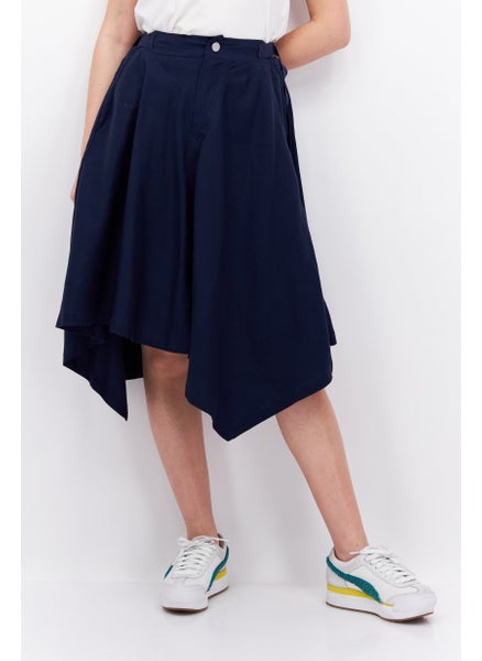 Buy Women Plain Midi Skirt, Navy Blue in UAE