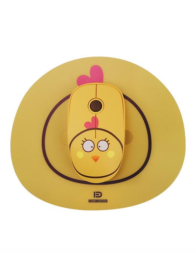 اشتري Cute Cartoon Style 2.4G Wireless Mouse With Mat Low Power Consumption Yellow في الامارات