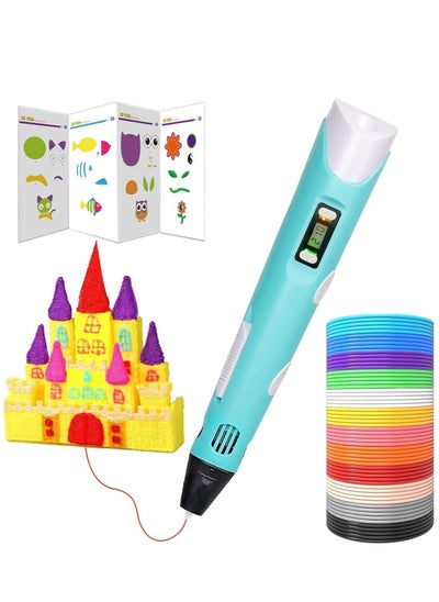 Buy 3D Printer Pen Set for Children Adults Gift, 3D Printer Pen with 12 Colours 1.75 mm PLA Filament, Each Colour 3 Metres, 250 Stencils eBook (Blue) in UAE