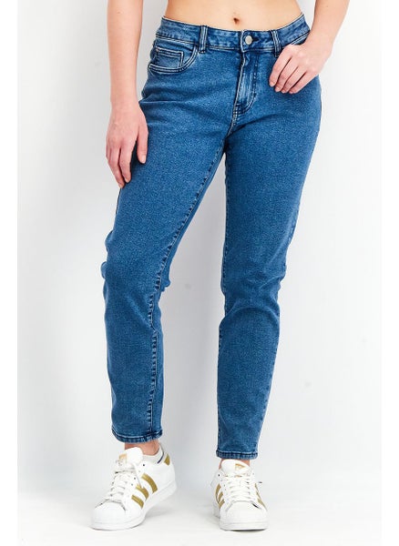 اشتري Women Slim Fit Mid Rise 5 Pockets Washed Jeans, Blue في الامارات