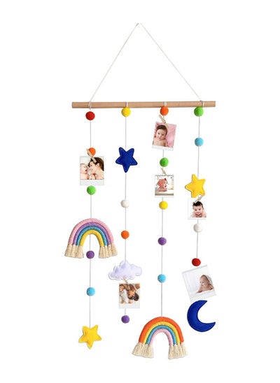 Buy Hanging Photo Display with Pom Pom Rainbow Decoration Cute Wall Haing Picture Organizer Boho Home Decor Collage Picture Frames for Nursery Baby Kid Room Bedroom in UAE