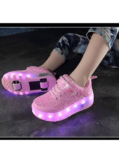 اشتري USB Charging LED Flash Walking Shoes Boys And Girls Children Roller Skates Pink في السعودية