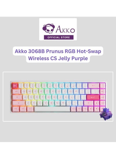 Buy Akko Prunus Lannesiana 68-Key RGB Hot-Swappable Mechanical Gaming Keyboard, 2.4G Wireless/Bluetooth/Wired with PBT Double-Shot Keycaps (Purple Switches) in UAE