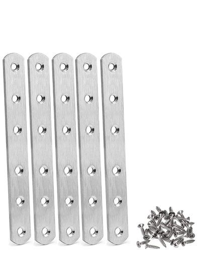 Buy Flat Straight Brace Brackets with Screws, 5pcs Stainless Steel Mending Repair Plate for Shelf Supports Fixing Wood Furniture Chair Table Cabinet Bed (195x19mm) in UAE