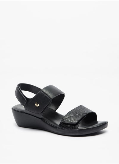 اشتري Women Textured Slip-On Sandals with Hook and Loop Closure في الامارات