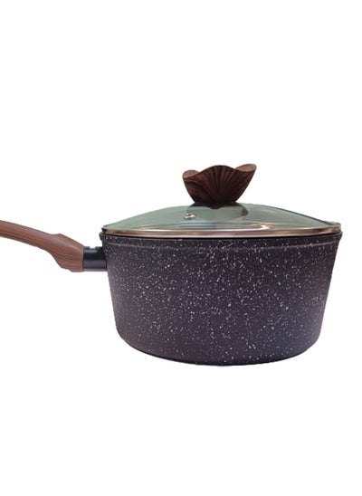 Buy Nonstick Marble Coating Sauce pan - Black 18 cm in UAE