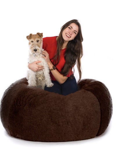 Buy COMFY CLASSIC ADULT SOFT VELVET BROWN BEAN BAG WITH VIRGIN BEAN FILL in UAE