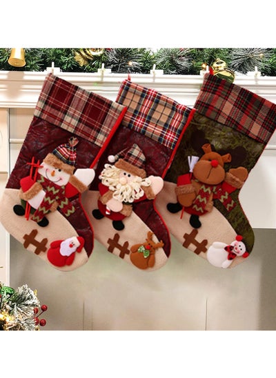 Buy 3 Pack Christmas Stockings Gift Bag, 3D Christmas Stockings Gift & Treat Bags for Holiday Decoration Santa Reindeer Customed Design,Christmas Tree Fireplace Hanging Stockings in UAE