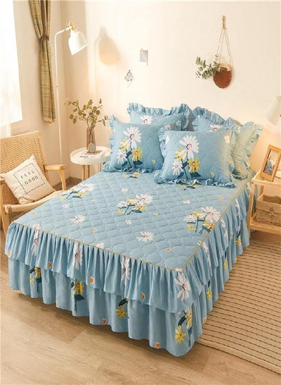 اشتري 1/3pcs 15 Inch Drop 3D Digital Floral Pattern Printed Ruffled Bed Skirt Sheets with Pillow Shames Set Soft & Comfortable Bedspread Coverlet Bed Skirts في السعودية