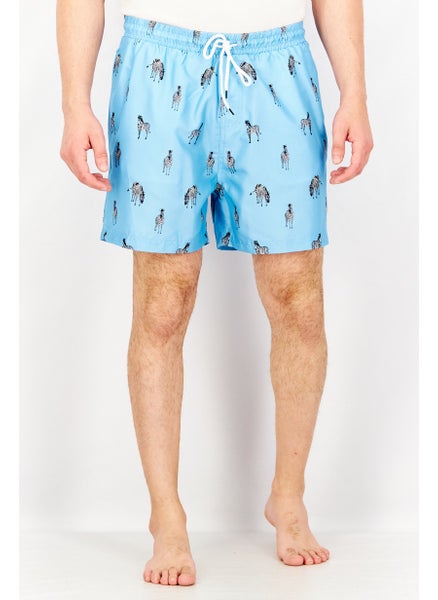 اشتري Men Allover Print Drawstring Swim Shorts, Blue في الامارات