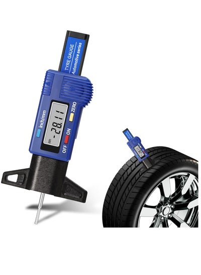اشتري Tire Tread Depth Gauge, LCD Digital Tire Tread Depth Gauge Blue Tire Wear Gauge Tread Checker with Inch MM Conversion for Motorcycle Car Truck في السعودية