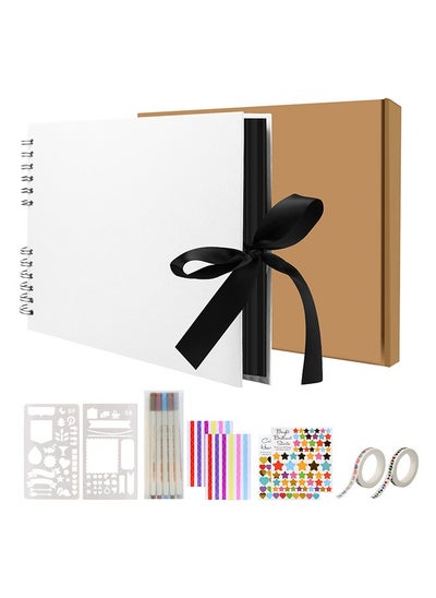 Buy Scrapbook Photo Album with Black Page 12x8 Inch,White Cover (40 Sheets, 80 pages) With 6 Pcs Markers Paints Pens,2 Pack Stickers and other Accessories for DIY (White) in UAE