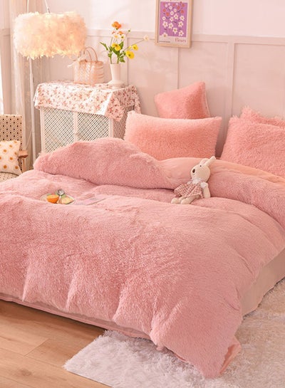 Buy Pink Faux Fur King Bedding Set 220X240Cm in UAE
