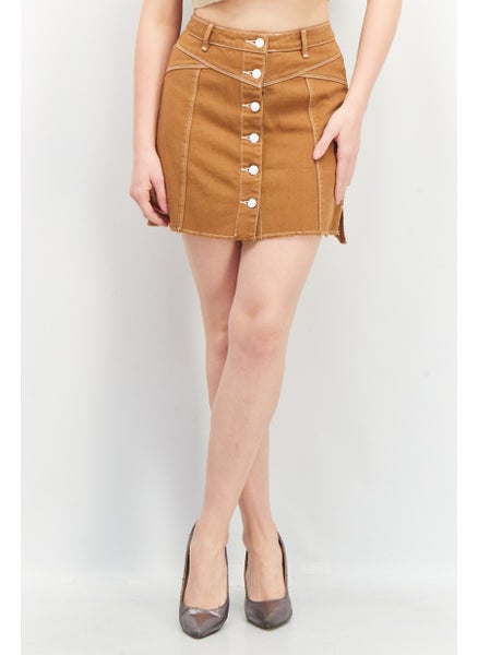 Buy Women Solid Mini Skirt, Brown in UAE