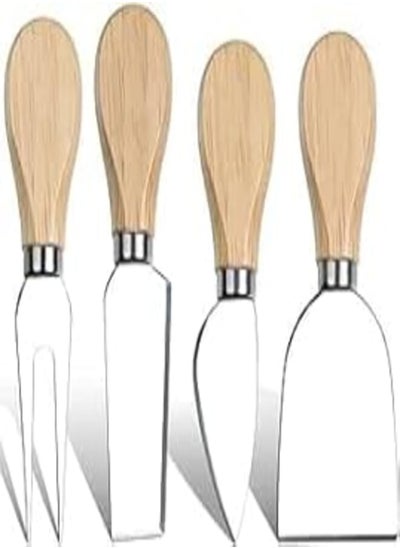 Buy 4 Piece Stainless Steel Cheese Knife Set with Wooden Handles for Cutting Cheese Full Set in Egypt