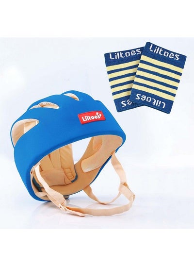 اشتري Baby Head Protector For Safety Of Kids 6M To 3 Yearsbaby Safety Helmet With Proper Air Ventilation & Corner Guard Protection + Baby Kneepads For Crawling (Royal Blue) في الامارات