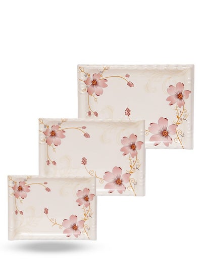 Buy Floral Melamine Serving Tray Set – 3 Pcs, Premium Quality, Scratch Resistant & Unbreakable, BPA-Free, 33x38x44.5 cm, Design 206 | Dishwasher Safe, Ideal for Daily Use & Parties in UAE