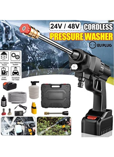 Buy 48V Cordless Portable Washer Electric High Pressure Cleaner Machine 200W 30Bar Lithium Handheld Car Cleaning Device With Foam Generator Nozzle Water Pump (Case Pack - EU Plug) in UAE