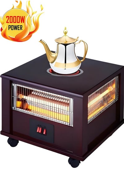 Buy Wheeled Electric Heater 2000W with 8 Burners Portable Quartz Electric Heater with Temperature Control Switches in Saudi Arabia