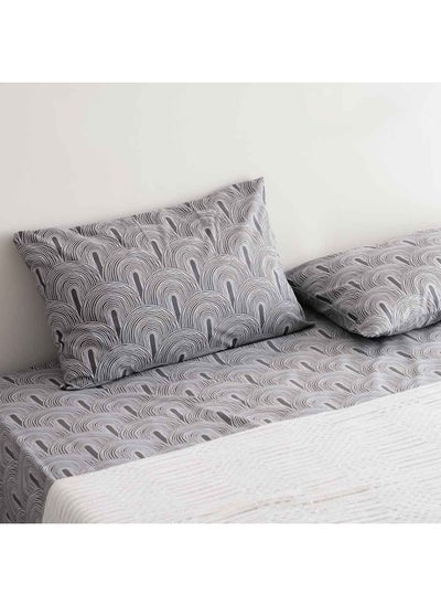 Buy AW23 Albany Scallop King 3-Piece Fitted Sheet Set 180x200 Cm Grey in UAE