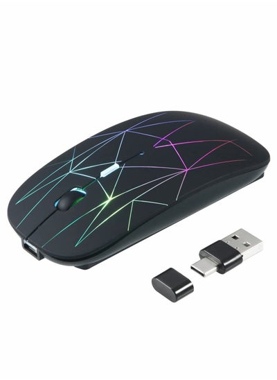 Buy Wireless Mouse,Rechargeable Slim Silent Mouse Portable Mobile Optical Office Mouse with USB & Type-c Receiver, 3 Adjustable DPI for MacBook Pro Windows PC Laptop-Black in UAE