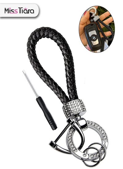 Buy Leather Braided Keychain Accessory with Shiny Rhinestones for All Car Keys in UAE