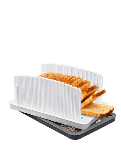 اشتري New Upgrade Bread Slicer for Homemade Bread, Manual Bread Slicer Guide with Adjustable Width, Sourdough Bread Slicer with Tray,  Foldable Cutting Guide with Crumb Tray, for Loaf, Bagel, Bun في السعودية