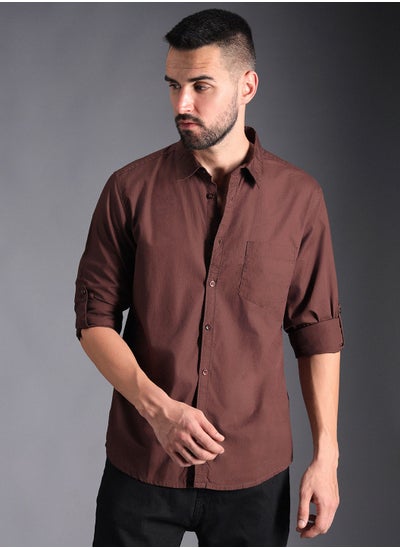 Buy Classic Roll Up Sleeves Pure Cotton Casual Shirt in UAE