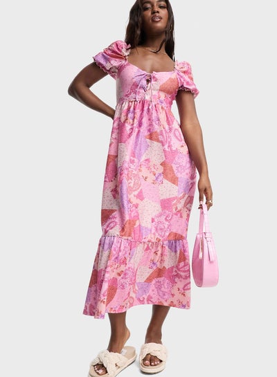 Buy Lace Detail Printed Dress in Saudi Arabia