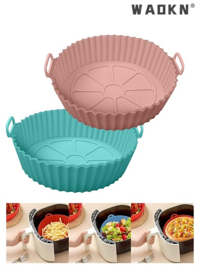 Buy 2 PCS Air Fryer Silicone Pot Liners Food Safe Non Stick Air Fryer Basket Accessories Reusable Replacement of Flammable Parchment Liner Paper Circular Three-dimensional Baking Tray Pad in Saudi Arabia