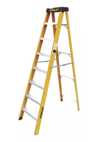 Buy Stanley Fiberglass Step ladder, 7 Steps + Tool Holder, Lightweight, Safe for Electrical Work, Supports Up to 150 Kg in UAE