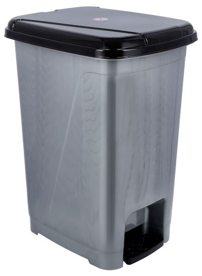 اشتري Slim Pedal Dust Bin, 25L Plastic Waste Bin RF10793 | Practical Slim Bin for Bathroom, Kitchen or Office | Foot Pedal Trash Bin for Commercial Purpose Grey/Black Line Lid في الامارات