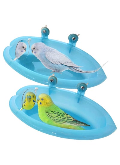 Buy Bird Bath Tub Bowl Basin Hanging Birdbath Toy Pet Parrot Budgie Parakeet Cockatiel Cage Water Shower Food Feeder With Rotatable Double-Sided Mirror in UAE