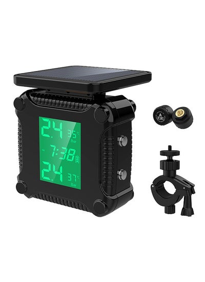 اشتري Tire Pressure Monitoring System Solar Charging Waterproof Motorcycle Tyre Alarm with Large LCD Screen 2 External Sensors في السعودية